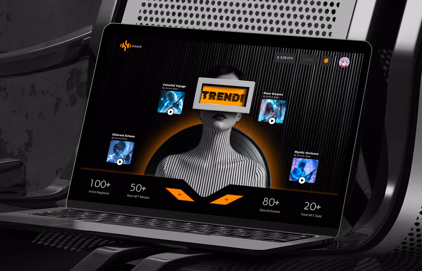 Swave Project Image - 1
Swave platform UI design project: bold, dark-themed interface with vibrant orange accents, dynamic logo, and futuristic dashboard layouts. Includes web and mobile mockups, color palette, iconography, and user profile screens, showcasing a visually engaging, data-rich experience for a digital entertainment or gaming platform.